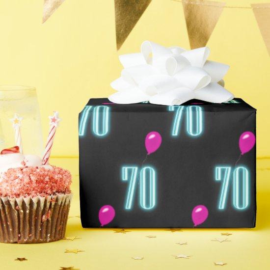 70th Birthday Neon Sign with Balloon