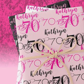 70th birthday Pink Black White Set Personalized  Sheets