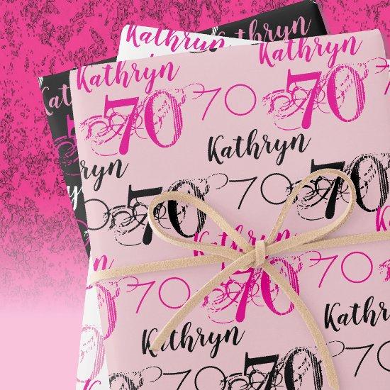 70th birthday Pink Black White Set Personalized  Sheets
