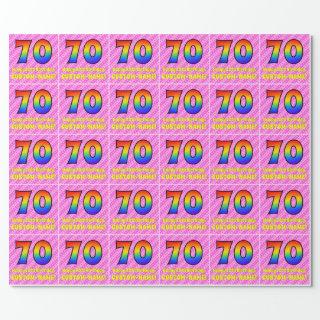 70th Birthday: Pink Stripes & Hearts, Rainbow # 70