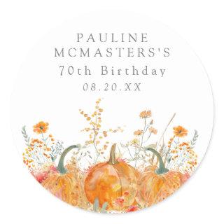 70th Birthday Pumpkin Wildflower Custom Favor Classic Round Sticker