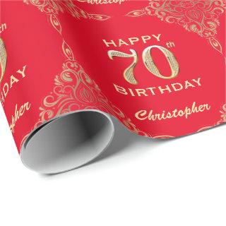 70th Birthday Red and Gold Glitter Frame
