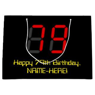 79th Birthday: Red Digital Clock Style "79" + Name Large Gift Bag