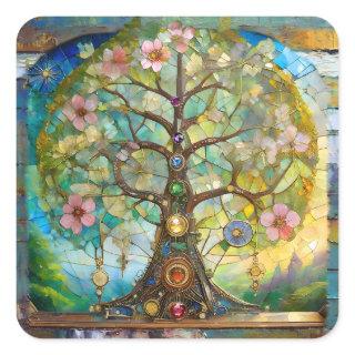 7 Chakra Blossoming Tree Of Life Square Sticker