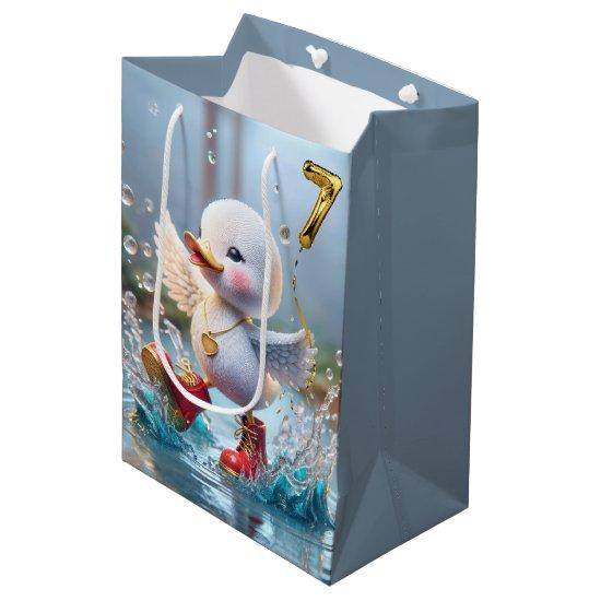 7th Birthday Duckling Dancing in a Puddle Medium Gift Bag
