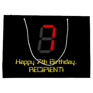 7th Birthday: Red Digital Clock Style "7" + Name Large Gift Bag