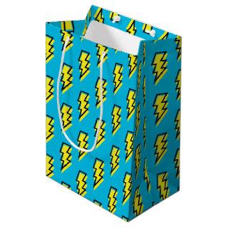 80's/90's Neon Blue Yellow Lightning Bolt Pattern Medium Gift Bag