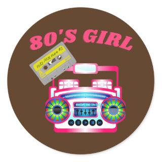 80'S GIRL retro boom box 1980's  Classic Round Sticker