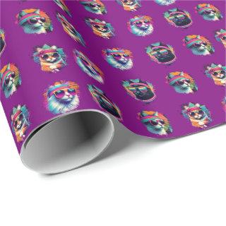 80s Retro Cool Cats with Sunglasses Purple