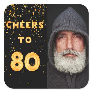80th birthday black fold cheers men square sticker