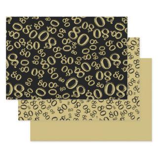 80th Birthday Black & Gold Number Pattern 80  Sheets