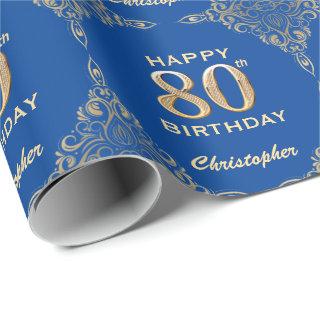 80th Birthday Blue and Gold Glitter Frame