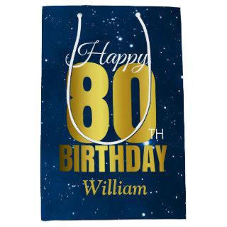 80th Birthday Blue Space Typography Medium Gift Bag