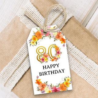 80th Birthday Floral Gold Number 80 To and From Gift Tags