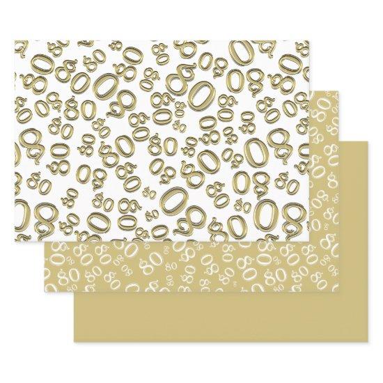 80th Birthday Gold & White Number Pattern 80  Sheets