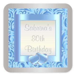 80th Birthday Party | DIY Text | Blue Square Sticker