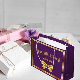 80th birthday party purple gold name bow elegant large gift bag