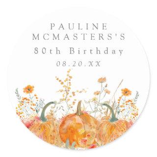 80th Birthday Pumpkin Wildflower Custom Favor Classic Round Sticker