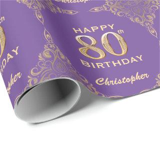 80th Birthday Purple and Gold Glitter Frame