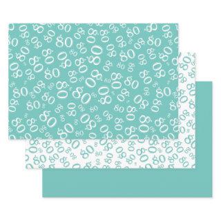 80th Birthday Teal & White Number Pattern 80  Sheets