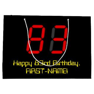 83rd Birthday: Red Digital Clock Style "83" + Name Large Gift Bag