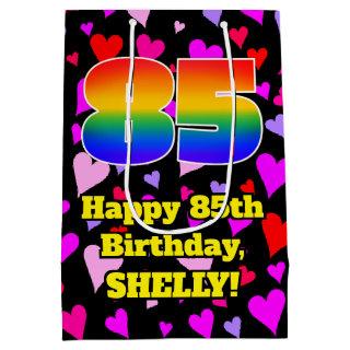 85th Birthday: Loving Hearts Pattern, Rainbow # 85 Medium Gift Bag