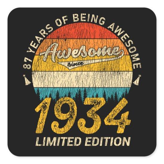 87 Year Old Bday 1934 Awesome Since 87th Birthday Square Sticker
