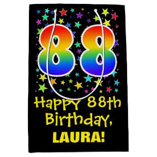 88th Birthday: Colorful Stars Pattern & Rainbow 88 Medium Gift Bag