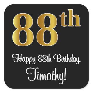 88th Birthday – Elegant Luxurious Faux Gold Look # Square Sticker