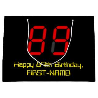 89th Birthday: Red Digital Clock Style "89" + Name Large Gift Bag