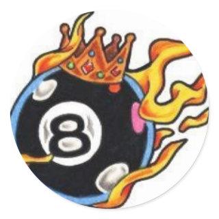8 Ball with Flames Classic Round Sticker
