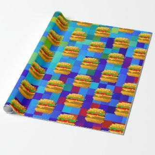 8-bit pixel art burger - colorful fast food wrappi