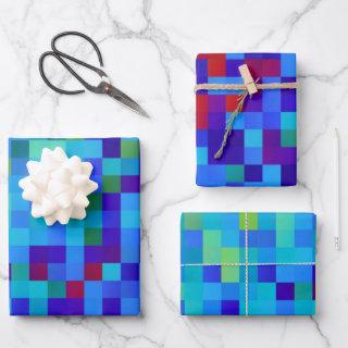 8-bit Pixel Pattern Abstract Cool Geeky Blue Red  Sheets