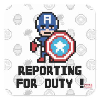8Bit Captain America - Reporting For Duty! Square Sticker