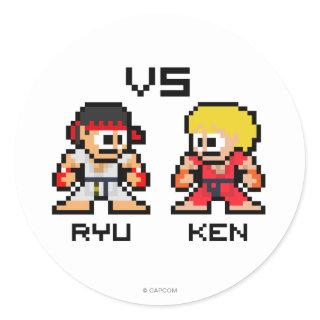 8bit Ryu VS Ken Classic Round Sticker