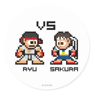 8bit Ryu VS Sakura Classic Round Sticker