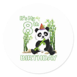 8th Birthday Gifts 8 Years Old Party Animal Panda  Classic Round Sticker