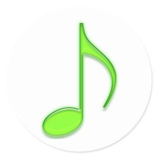 8th Note Lime Bright Glassy Green Music Note Classic Round Sticker