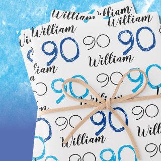 90th birthday Blue themed Custom Age Name  Sheets