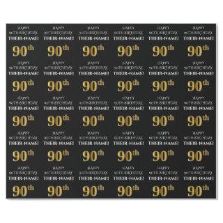 90th Birthday: Elegant, Black, Faux Gold Look