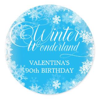 90th Birthday Winter Wonderland Snowflake Favor Classic Round Sticker