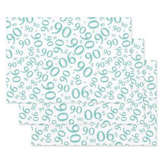 90th Milestone Birthday Teal/White Number Pattern  Sheets