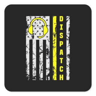 911 Dispatch Operator Thin Gold Line Dispatcher  Square Sticker