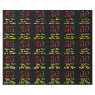 91st Birthday: Red Digital Clock Style "91" + Name