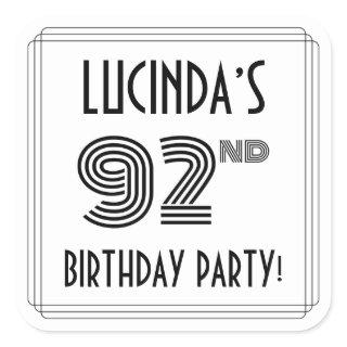 92nd Birthday Party: Art Deco Style + Custom Name Square Sticker