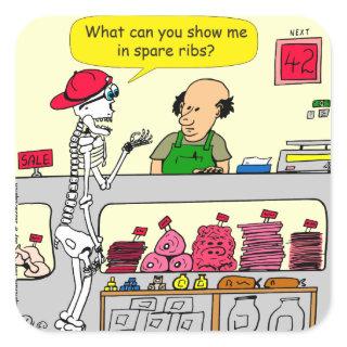 932 Skeleton at butcher and spare ribs cartoon Square Sticker