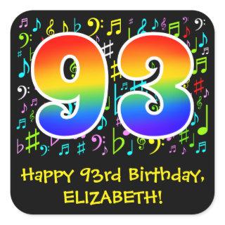 93rd Birthday: Colorful Music Symbols, Rainbow 93 Square Sticker