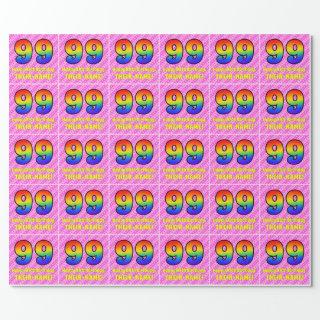 99th Birthday: Pink Stripes & Hearts, Rainbow # 99