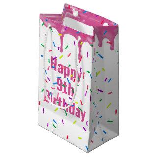 9th Birthday Sprinkles On Pink Icing  Small Gift Bag