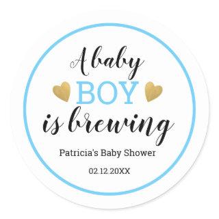 A Baby Boy Is Brewing Baby Shower  Thank You Classic Round Sticker